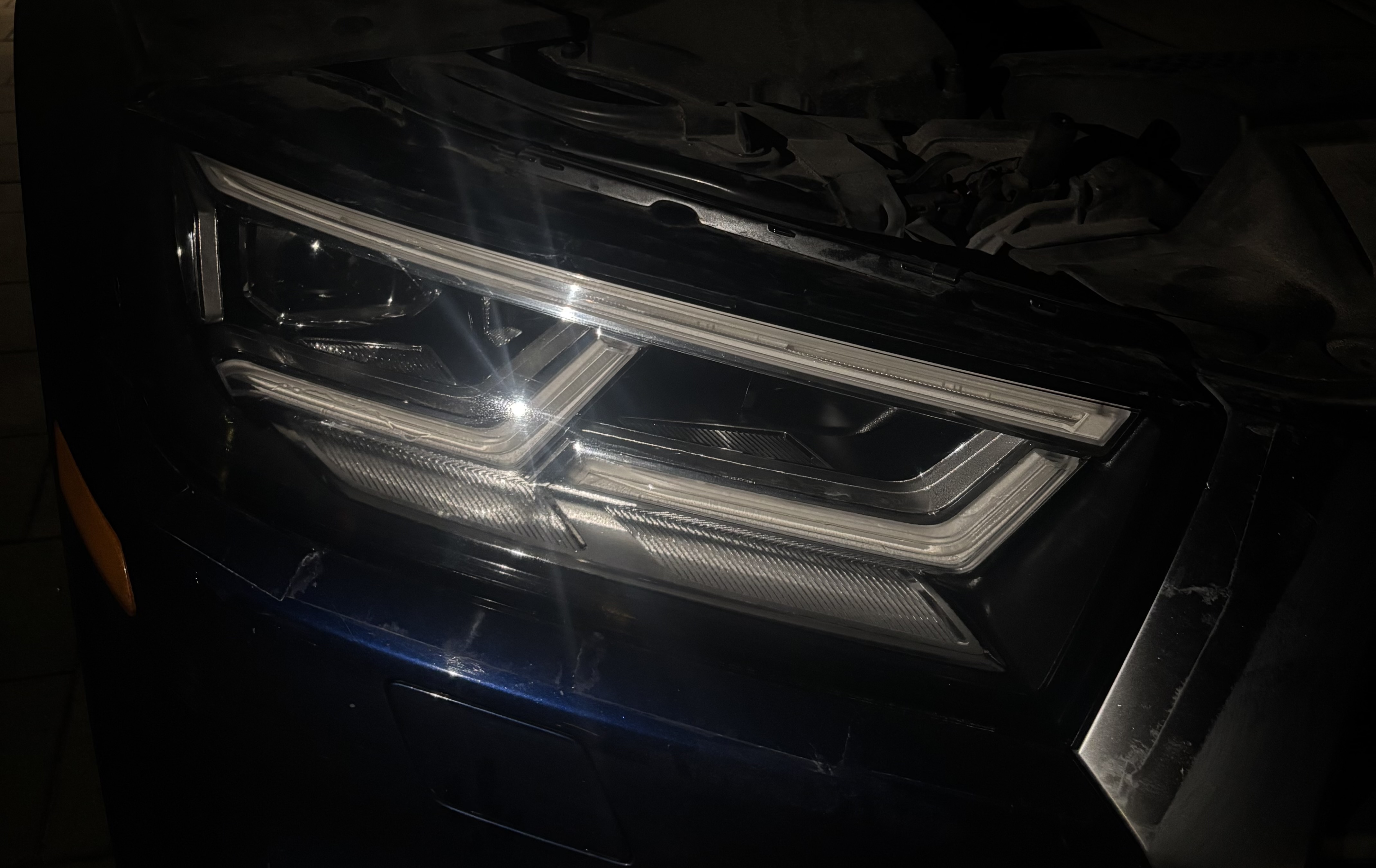 Close-up of a restored BMW headlight